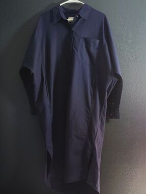 Oversized Minimalist Shirt Dress Preppy Comfortable Navy Shabby Chic